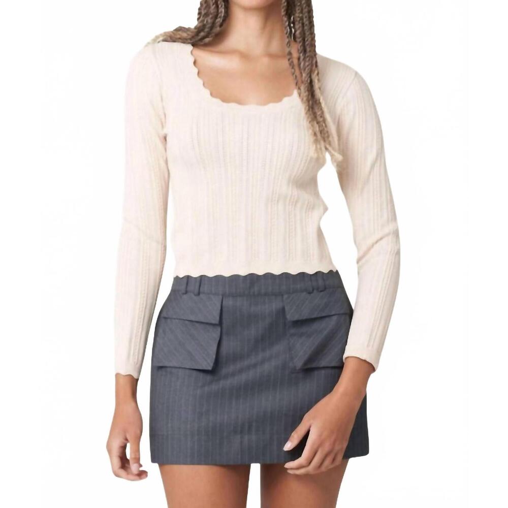 NEW FIND ME NOW tati scalloped sweater in antique white